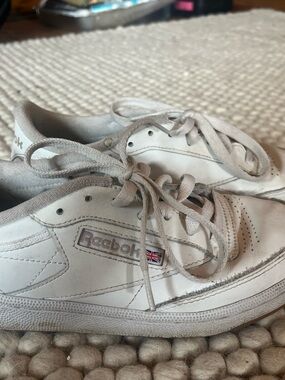 Reebok White Leather Low-Top Sneakers with Gray Accents